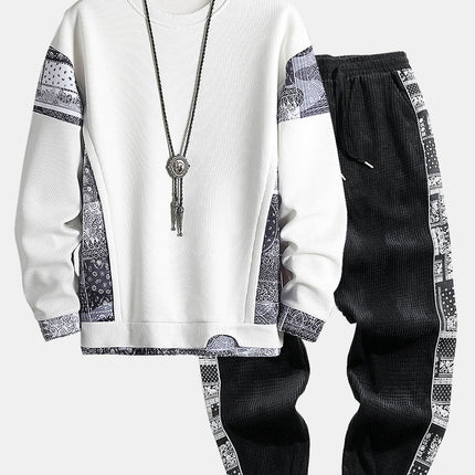 Paisley Print Panel Waffle Sweatshirt & Corduroy Paisley Print Panel Pants