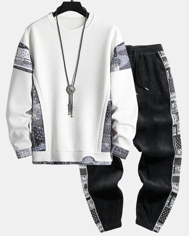 Paisley Print Panel Waffle Sweatshirt & Corduroy Paisley Print Panel Pants