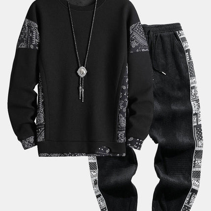 Paisley Print Panel Waffle Sweatshirt & Corduroy Paisley Print Panel Pants