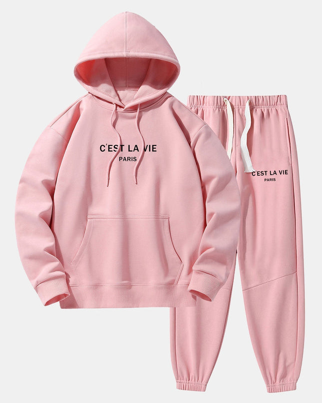 Paris Print Cotton Blend Hoodie & Jogger Pants