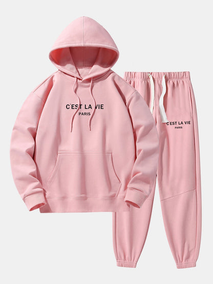 Paris Print Cotton Blend Hoodie & Jogger Pants