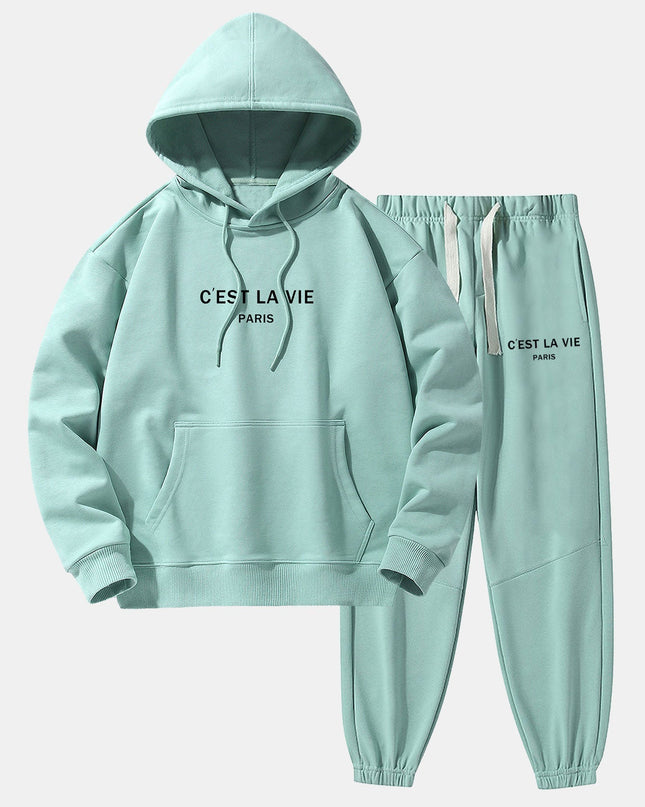 Paris Print Cotton Blend Hoodie & Jogger Pants