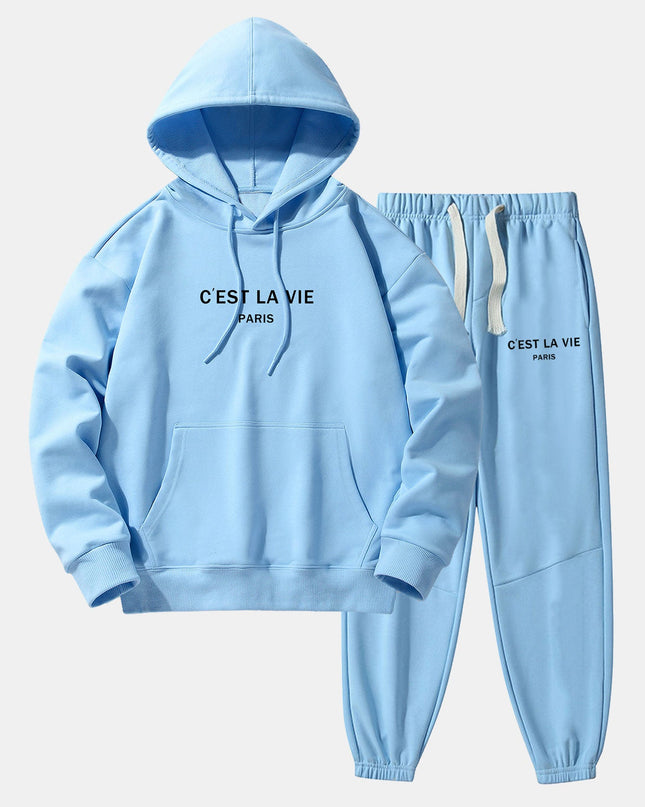 Paris Print Cotton Blend Hoodie & Jogger Pants