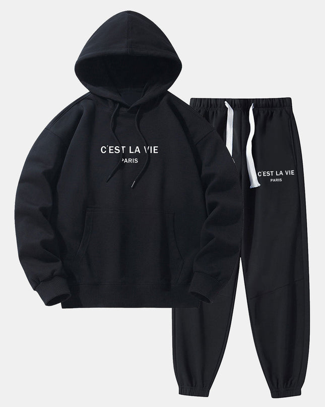 Paris Print Cotton Blend Hoodie & Jogger Pants