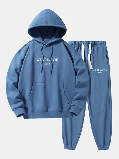 Paris Print Cotton Blend Hoodie & Jogger Pants