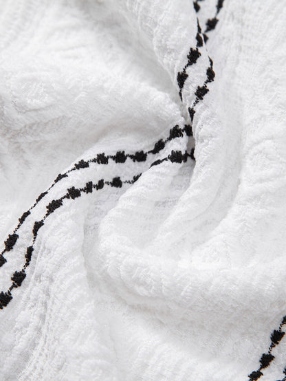 Geometric Striped Jacquard Button Up Shirt & Crinkle Textured Straight Leg Pants