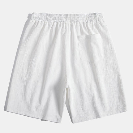 Geometric Striped Jacquard Button Up Shirt & Crinkled Textured Drawstring Shorts