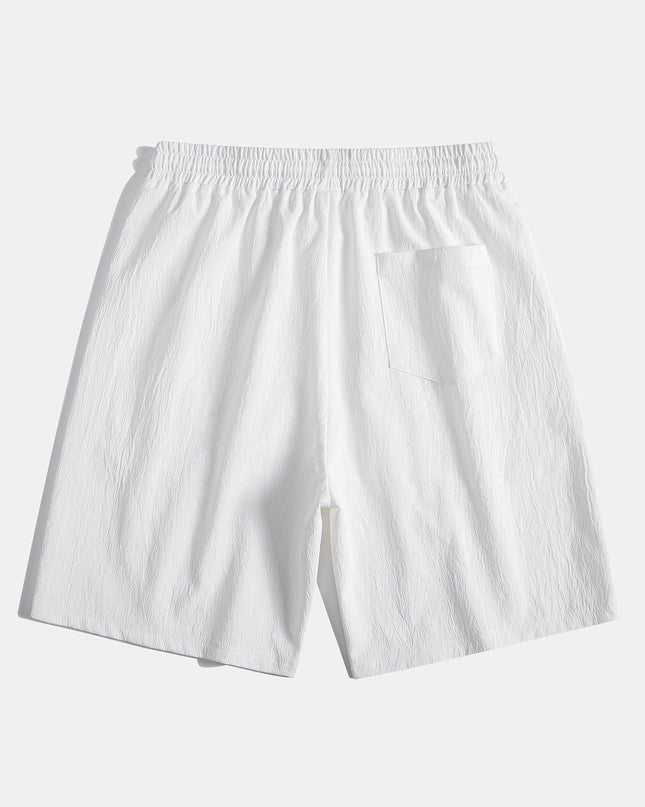 Geometric Striped Jacquard Button Up Shirt & Crinkled Textured Drawstring Shorts