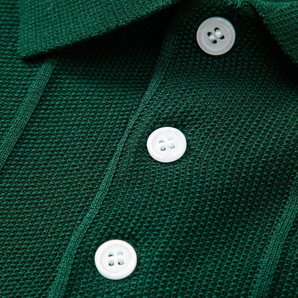 Stripe Jacquard Knit Polo Shirt & Straight Leg Ribbed Pants