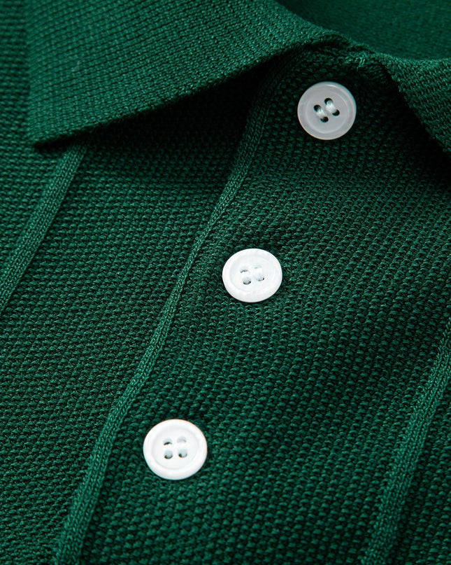 Stripe Jacquard Knit Polo Shirt & Straight Leg Ribbed Pants