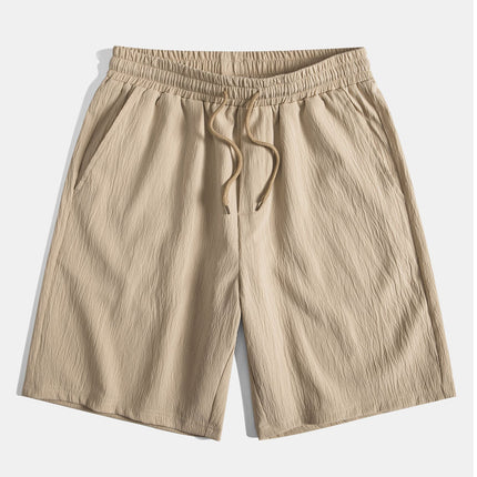 Geometric Striped Jacquard Button Up Shirt & Crinkled Textured Drawstring Shorts