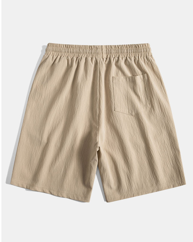 Geometric Striped Jacquard Button Up Shirt & Crinkled Textured Drawstring Shorts
