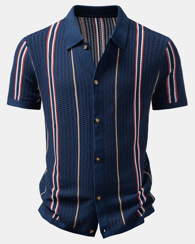 Stripe Crochet Button Up Shirt & Straight Leg Linen Pants