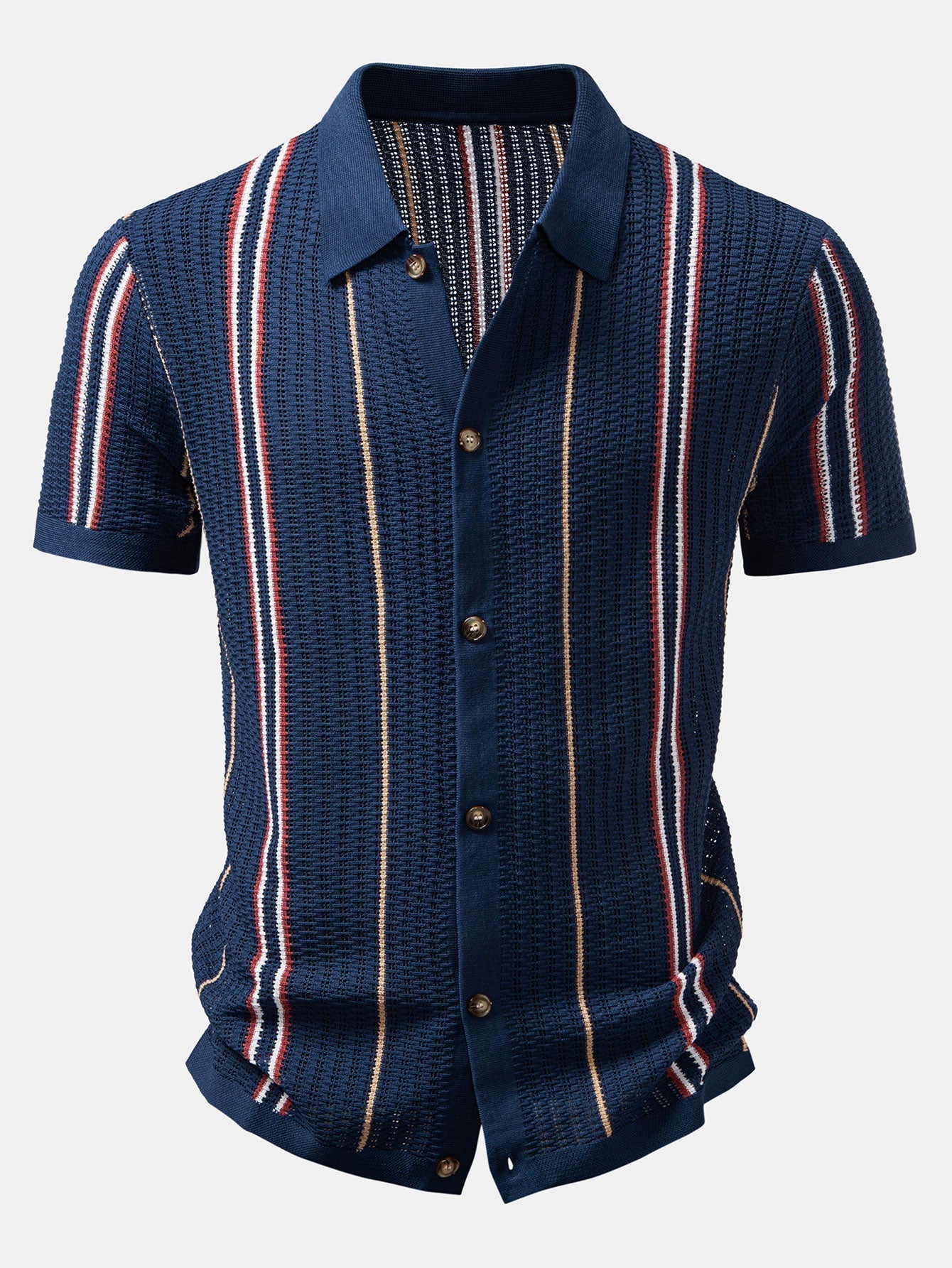 Stripe Crochet Button Up Shirt & Straight Leg Linen Pants