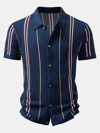 Stripe Crochet Button Up Shirt & Straight Leg Linen Pants