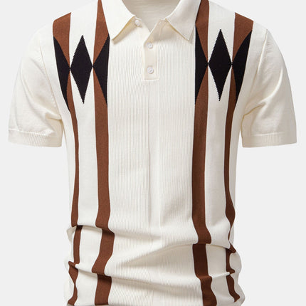 Stripe Geometric Jacquard Knitted Polo Shirt & Slim Fit Tapered Trousers