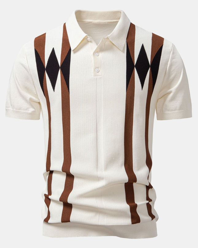 Stripe Geometric Jacquard Knitted Polo Shirt & Slim Fit Tapered Trousers