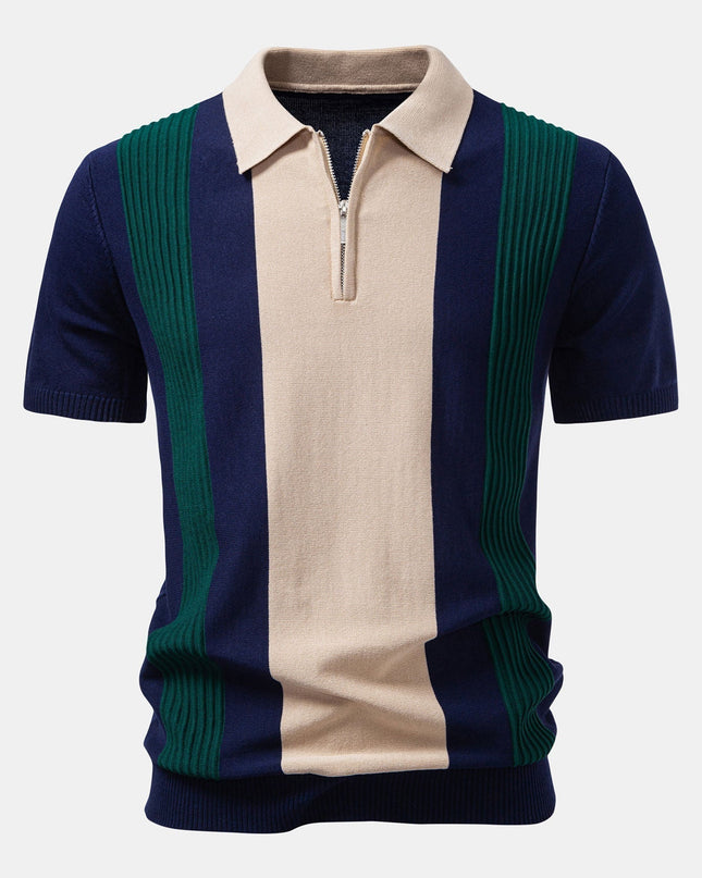 Textured Color Block Knit Polo & Slim Fit Tapered Trousers