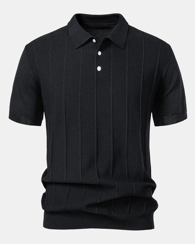 Stripe Jacquard Knit Polo Shirt & Straight Leg Ribbed Pants