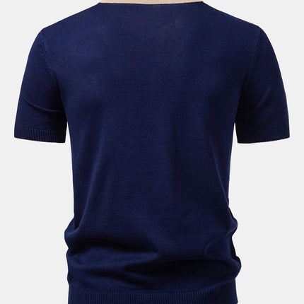 Textured Color Block Knit Polo & Slim Fit Tapered Trousers