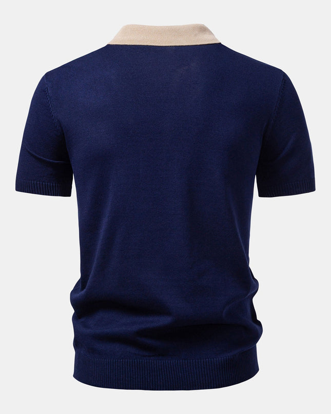 Textured Color Block Knit Polo & Slim Fit Tapered Trousers