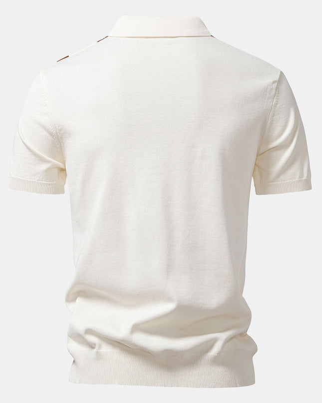 Stripe Geometric Jacquard Knitted Polo Shirt & Slim Fit Tapered Trousers