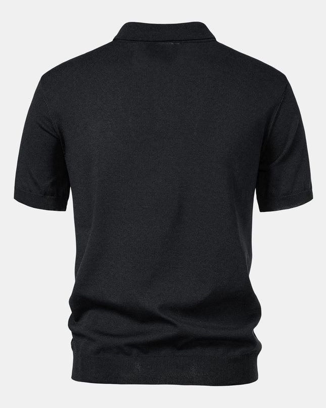Stripe Jacquard Knit Polo Shirt & Straight Leg Ribbed Pants