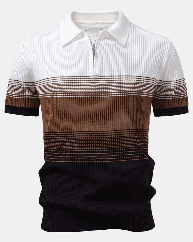 Striped Gradient Knitted Polo Shirt & Slim Fit Tapered Trousers