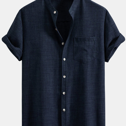 Short Sleeve Stand Collar Shirt & Straight Leg Linen Pants