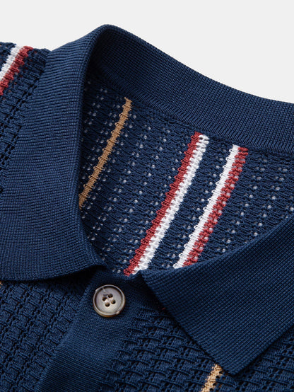 Stripe Crochet Button Up Shirt & Straight Leg Linen Pants