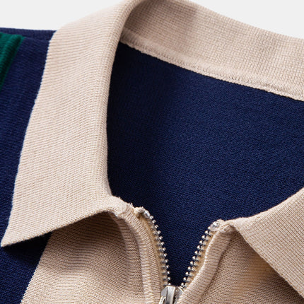 Textured Color Block Knit Polo & Slim Fit Tapered Trousers