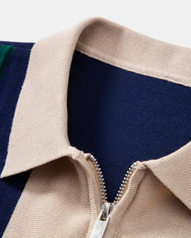 Textured Color Block Knit Polo & Slim Fit Tapered Trousers