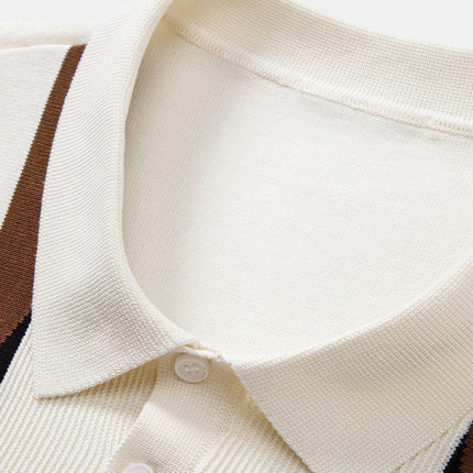 Stripe Geometric Jacquard Knitted Polo Shirt & Slim Fit Tapered Trousers