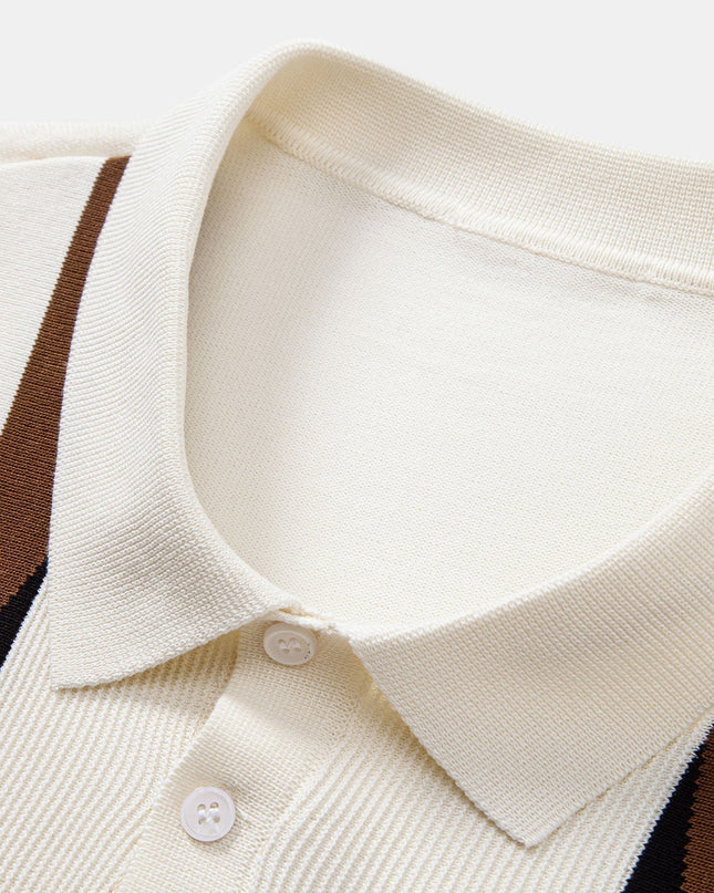 Stripe Geometric Jacquard Knitted Polo Shirt & Slim Fit Tapered Trousers