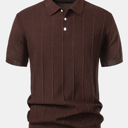 Stripe Jacquard Knit Polo Shirt & Straight Leg Ribbed Pants