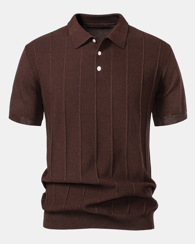 Stripe Jacquard Knit Polo Shirt & Straight Leg Ribbed Pants
