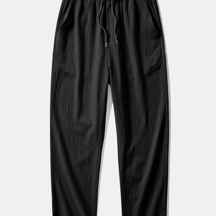 Geometric Jacquard Eyelet Cuban Shirt & Crinkle Textured Straight Leg Pants