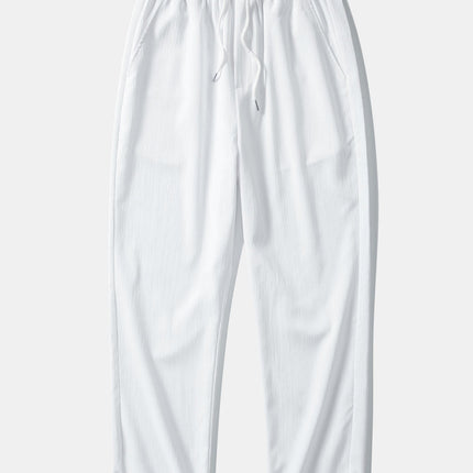 Geometric Striped Jacquard Button Up Shirt & Crinkle Textured Straight Leg Pants