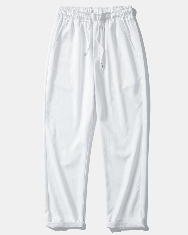 Geometric Striped Jacquard Button Up Shirt & Crinkle Textured Straight Leg Pants