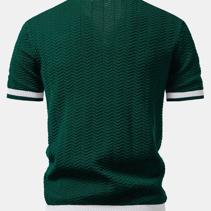 Texture Contrast Knitted V Neck Polo Shirt & Cotton Chino Shorts