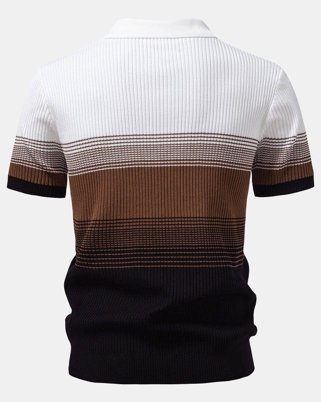 Striped Gradient Knitted Polo Shirt & Slim Fit Tapered Trousers