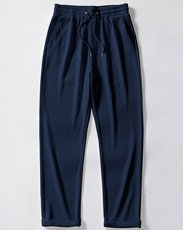 Texture Contrast Knitted V Neck Polo Shirt & Straight Leg Ribbed Pants