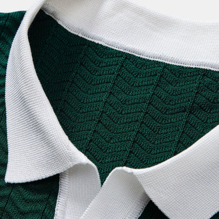 Texture Contrast Knitted V Neck Polo Shirt & Cotton Chino Shorts