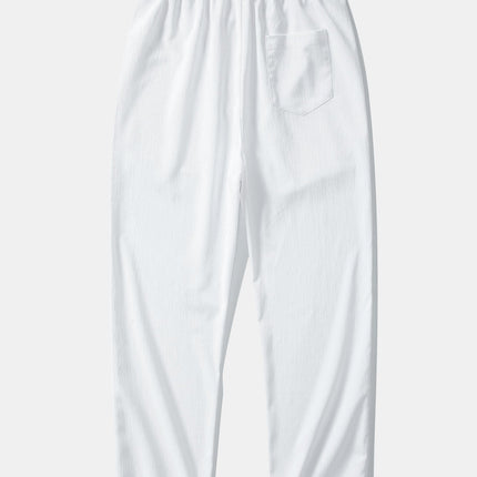 Geometric Striped Jacquard Button Up Shirt & Crinkle Textured Straight Leg Pants