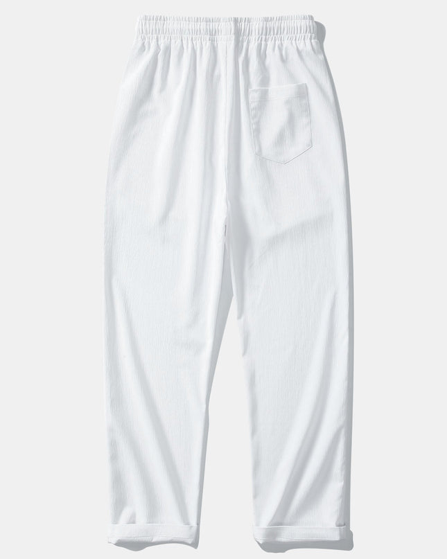 Geometric Striped Jacquard Button Up Shirt & Crinkle Textured Straight Leg Pants