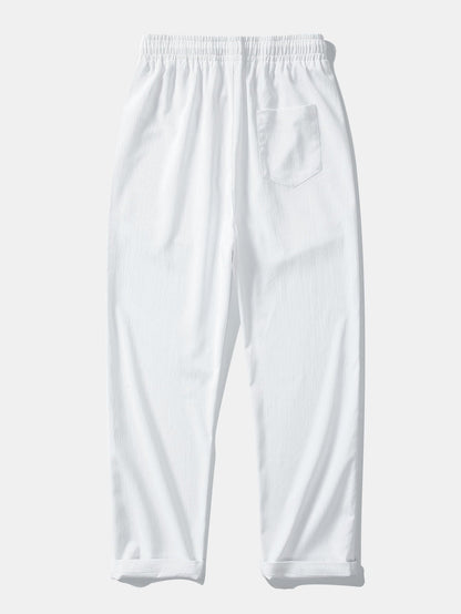 Geometric Striped Jacquard Button Up Shirt & Crinkle Textured Straight Leg Pants