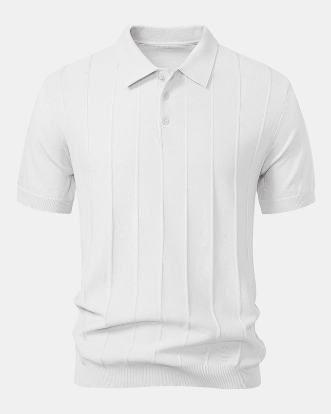 Stripe Jacquard Knit Polo Shirt & Straight Leg Ribbed Pants