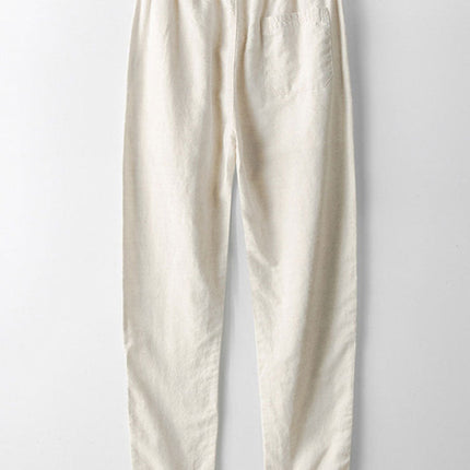 Striped Eyelet Knit Zip Up Polo Shirt & Straight Leg Linen Pants
