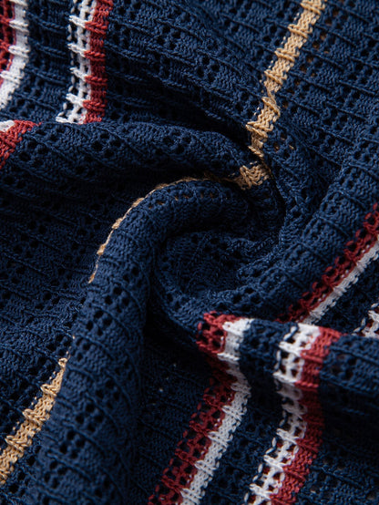 Stripe Crochet Button Up Shirt & Straight Leg Linen Pants