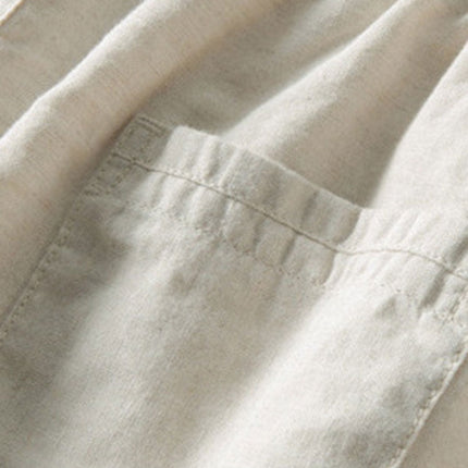 Striped Eyelet Knit Zip Up Polo Shirt & Straight Leg Linen Pants